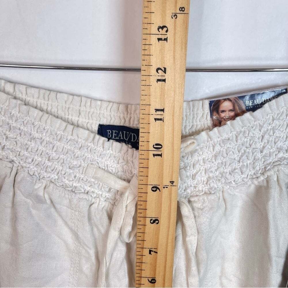 Beau Dawson White Linen Elastic Waistband Trousers Loungewear Beachy Pants Sz. M - Picture 15 of 16